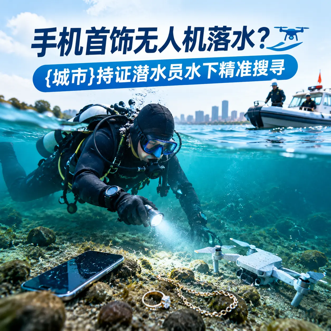 手机首饰无人机落水？淄川持证潜水员水下精准搜寻