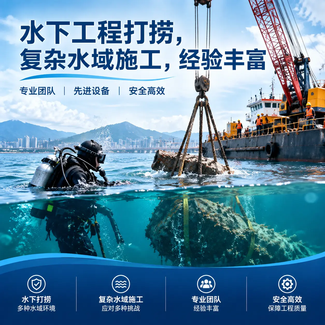 水下工程打捞，复杂水域施工，经验丰富淄川